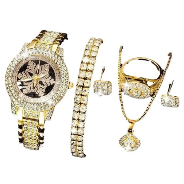 Snowflake Pattern Watch Luxury Full Rhinestone Jewelry Five-piece Set - Image 2