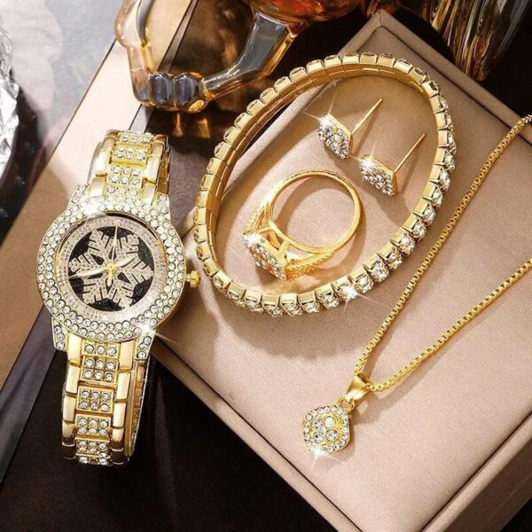 Snowflake Pattern Watch Luxury Full Rhinestone Jewelry Five-piece Set - Image 4